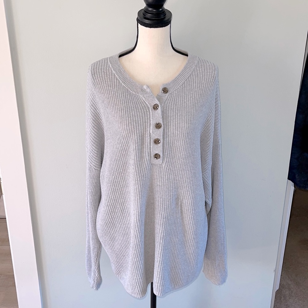 Aerie Grey Oversized Henley Sweater Lg